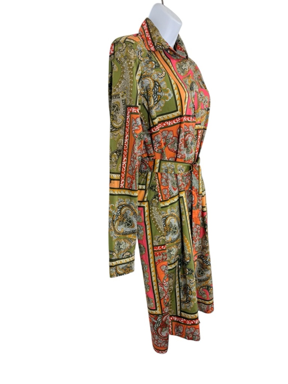 0039 Italy Luxury Paisley Belted Shirt Dress Cotton Designer Patchwork SzXS - Picture 3 of 12